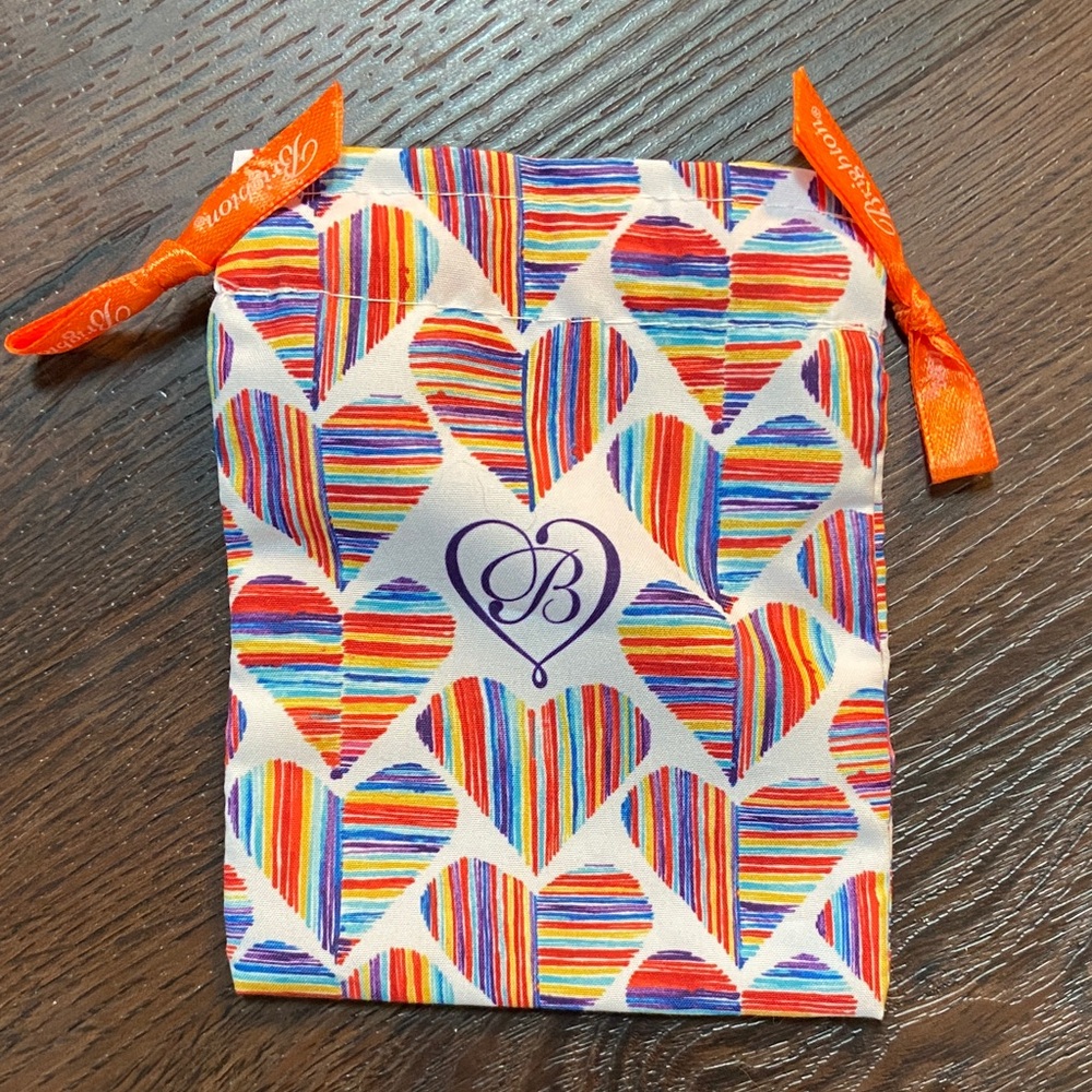 Brighton Colorful Heart Jewelry Dust Bag with Orange Ribbon